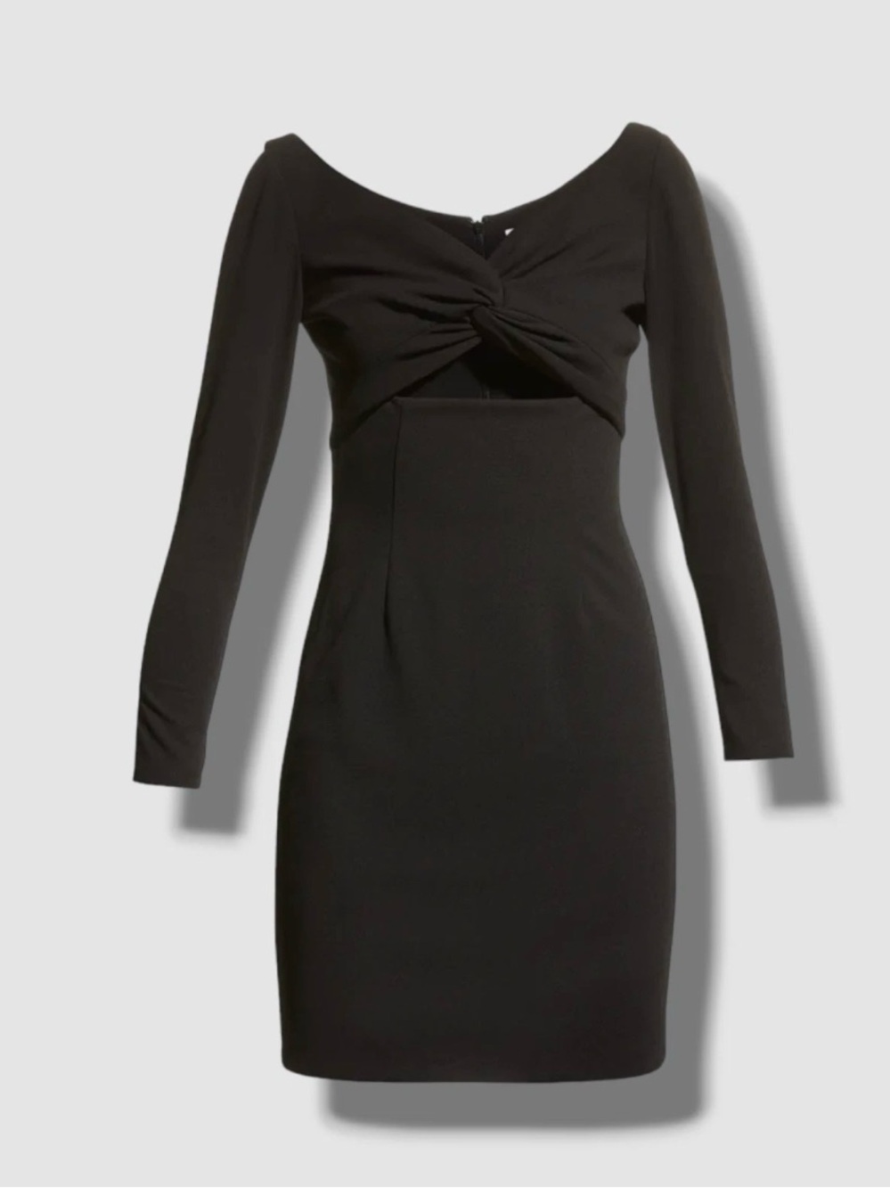 Dress the Population Black Long-Sleeve Twist Front Sheath Dress